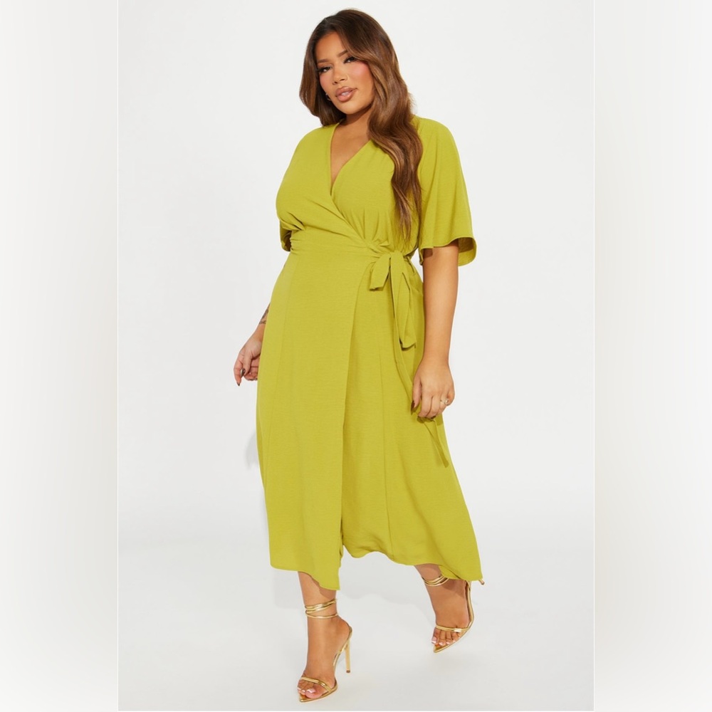 Whitney Wrap Midi Dress- Chartreuse